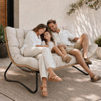 SWITTE Outdoor Papasan Loveseat, Oversized Double Wicker Egg Chair with Cushion, All-Weather Rattan 2-Seater Patio Lounge Chair for Balcony, Backyard, Poolside, Porch, Beige