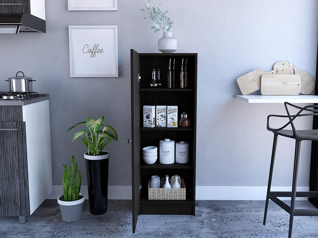 16.9" D*12.3" W*47" H Corner Freestanding Storage Cabinet with 3 Shelves, Single Door, Rectangular Kitchen Pantry, Traditional, for Living Room, Dining Room, Black