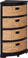 eHemco Hampton Meadows 4 Tier X-Side Corner Table Storage Cabinet with 4 Wicker Baskets, Black, 32.2 Inches High, 14 Inches Wide
