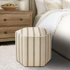 Martha Stewart Ellen Accent Ottoman - Solid Wood Frame, Soft Fabric, Hexagonal Small Stool Chair - Modern Foam Padded Top Footstool Living Room Furniture Natural, 18" W x 18" D x 16" H, Natural