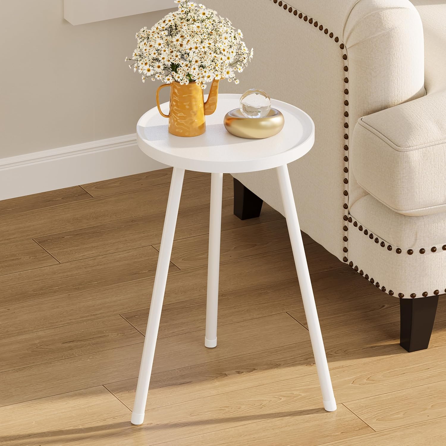Small Couch Side Table, Drink Table, Mini Round End Table, Coffee Table, Snack Table for Small Spaces, Living Room, Bedroom, Sofa LET520W