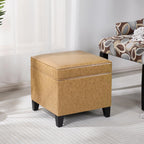 17” Faux Leather Storage Ottoman with Wooden Legs, Upholstered Square Flip-Top Footrest, Extra Seat or Coffee Table for Living Room, Bedroom, Entryway, Light Brown