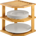 Bambüsi Plate Organizer for Cabinet - 3 Tier Bamboo Corner Cabinet Organizer Shelf for Plates Bowls Mugs Cups, Kitchen Cabinet Organizer, Cabinet Shelf Organizer, Countertop Rack, 10 x 10 x 9.5 Inch