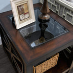 Set of 2 Large Solid Wood End Tables with Tempered Glass Top, 28" x 24" Farmhouse Side Tables, Vintage Walnut for Living Room, Bedroom, Office