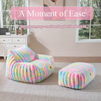Giant Plush Bean Bag Chair for Adults with Armrests,Oversized Comfy Beanbag Lounge Lazy Floor Sofa Chair for Game Room,Living Room,Bedroom,Ultra Soft Mini Couch-Rainbow