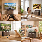 Planimetry Rolling TV Stand with Mount for 32-75 Inch TVs, Height Adjustable Mobile TV Stand with Lockable Wheels, Fluted Cabinet Entertainment Center with Power Outlet & Storage, Walnut