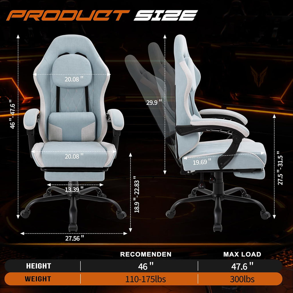 Shintenchi Gaming Chair, Ergonomic Office Chair with Footrest, Lumbar Support and Linkage Armrests, Swive Home Video Game Chairs for Adults, Blue