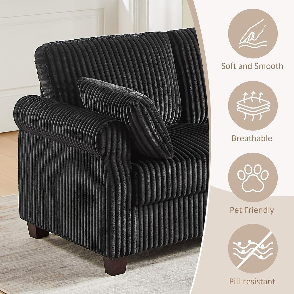 90.6" V-Shaped Modular Sectional Sofa with Storage Ottoman, 6-Seat Corduroy Corner Couch with Deep Seat, Oversized Upholstered Sectional for Living Room, Bedroom, Apartment