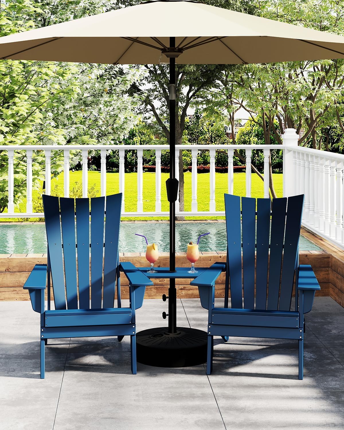GREENVINES Folding-Adirondack-Chairs-Set-of-2 | HDPE Plastic | Arch Series | Fire Pit Chair | All Weather | for Outdoor Patio Deck Backyard Poolside | Blue