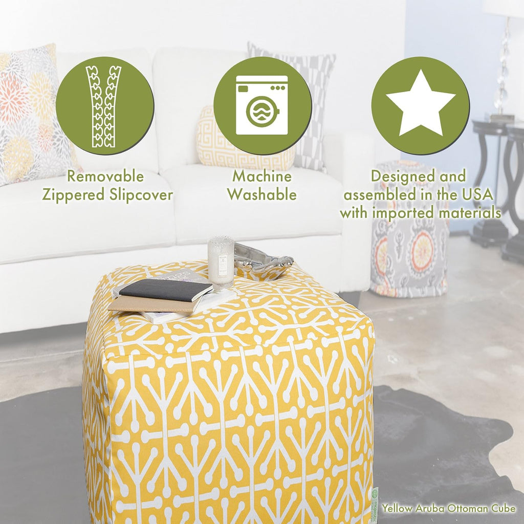 Majestic Home Goods Plantation Indoor/Outdoor Bean Bag Ottoman Pouf Cube, 17" L x 17" W x 17" H, Navy