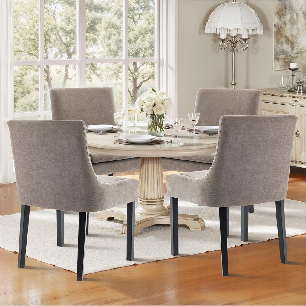 Dining Chairs Set of 4 – Extra Wide & Padded Fabric Dining Chairs with Solid Wood Legs, High-Density Foam Cushion, Mid-Back Modern Kitchen Chairs for Comfortable Everyday Use