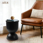 AELS Mid Century Modern Storage Drum Side Table, 12.5" Wide Black Metal End Table with Removable Lid, Accent Table for Living Room, Bedroom or Entryway
