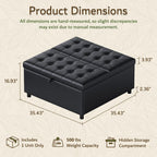 LINLUX Extra Large Leather Storage Ottoman, 35.5 Inch Large Square Lift Top Ottoman Coffee Table with Storage, Tufted Leather Ottoman Footrest Toy Box for Living Room, Black