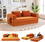 79" Convertible Sofa Bed, 5-in-1Boneless Couch for Living Room with 2 Pillows Corduroy Folding Sleeper Sofa Bed, Boneless Cloud Loveseat Futon Sofa Bed for Living Room Bedroom Lounge, Orange