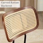 Swivel Dining Chairs with Rattan Back, Rattan Leather Dining Chairs with Swivel Metal Legs, Mid-Century Modern Synthetic Leather Upholstered Kitchen Chair, Set of 2, Beige