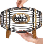 ZOOFOX Wine Cork Holder with Wood Stand, Rustic Metal Cork Container for Display and Storage, Decorative Vino Cork Barrel for Kitchen, Great Gift Idea for Wine Lover, No Assembly Required