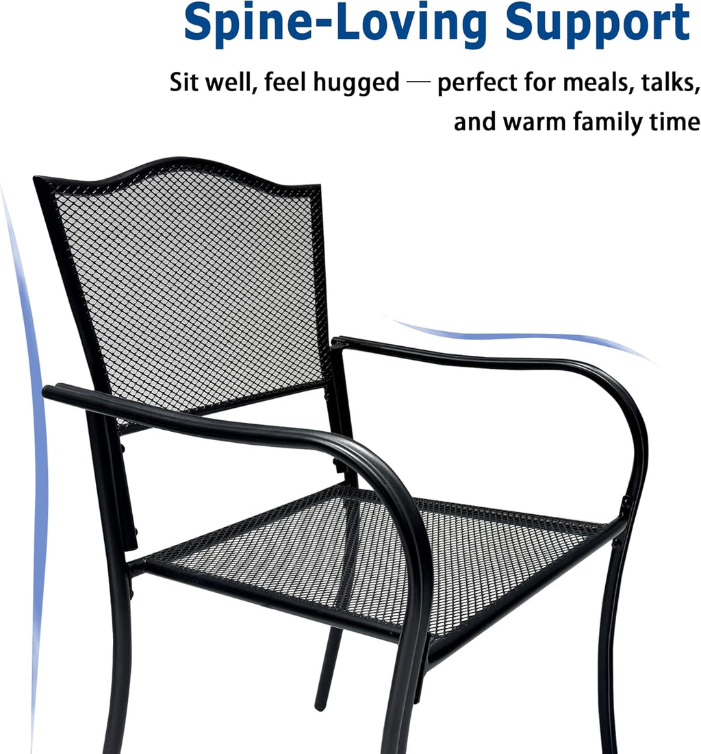 Patio Dining Chairs Set of 4, Black Stackable Outdoor Dining Chairs, Metal Mesh Patio Furniture Set for Garden Backyard Lawn Deck Support Over 300 lbs