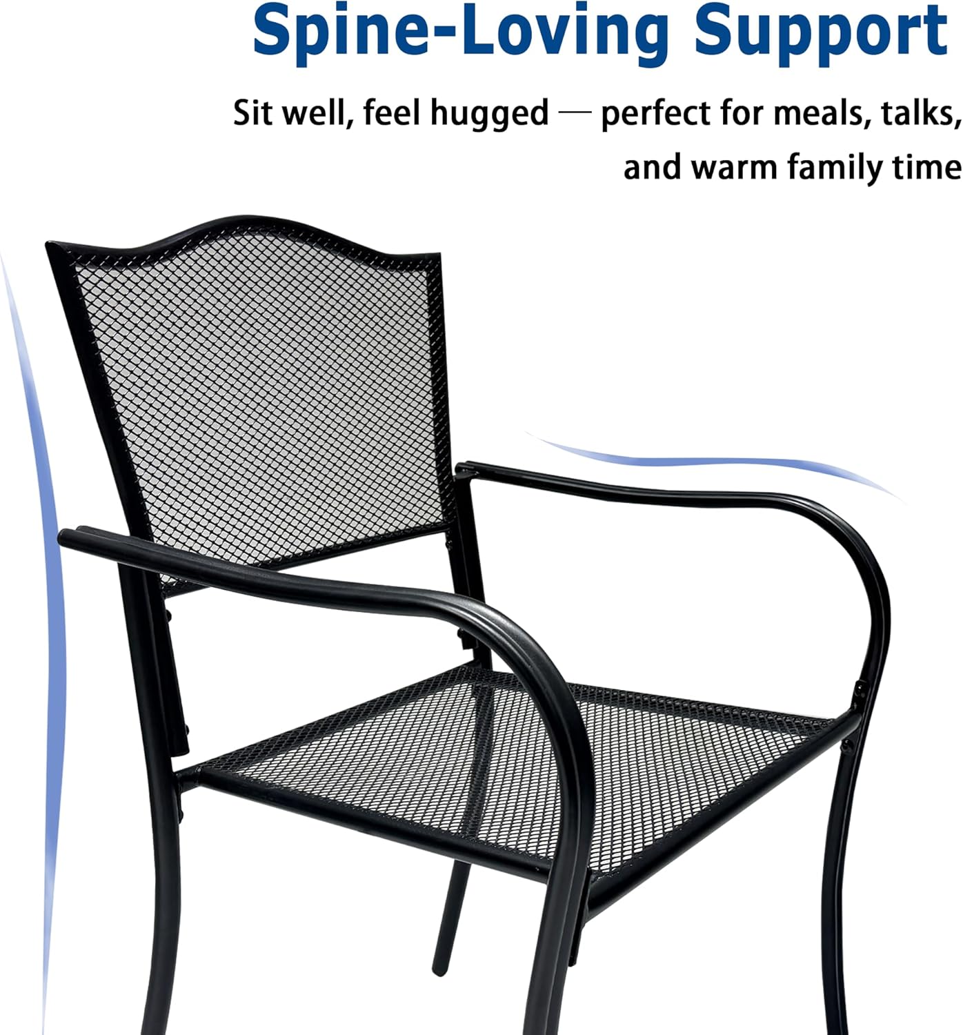 Patio Dining Chairs Set of 4, Black Stackable Outdoor Dining Chairs, Metal Mesh Patio Furniture Set for Garden Backyard Lawn Deck Support Over 300 lbs