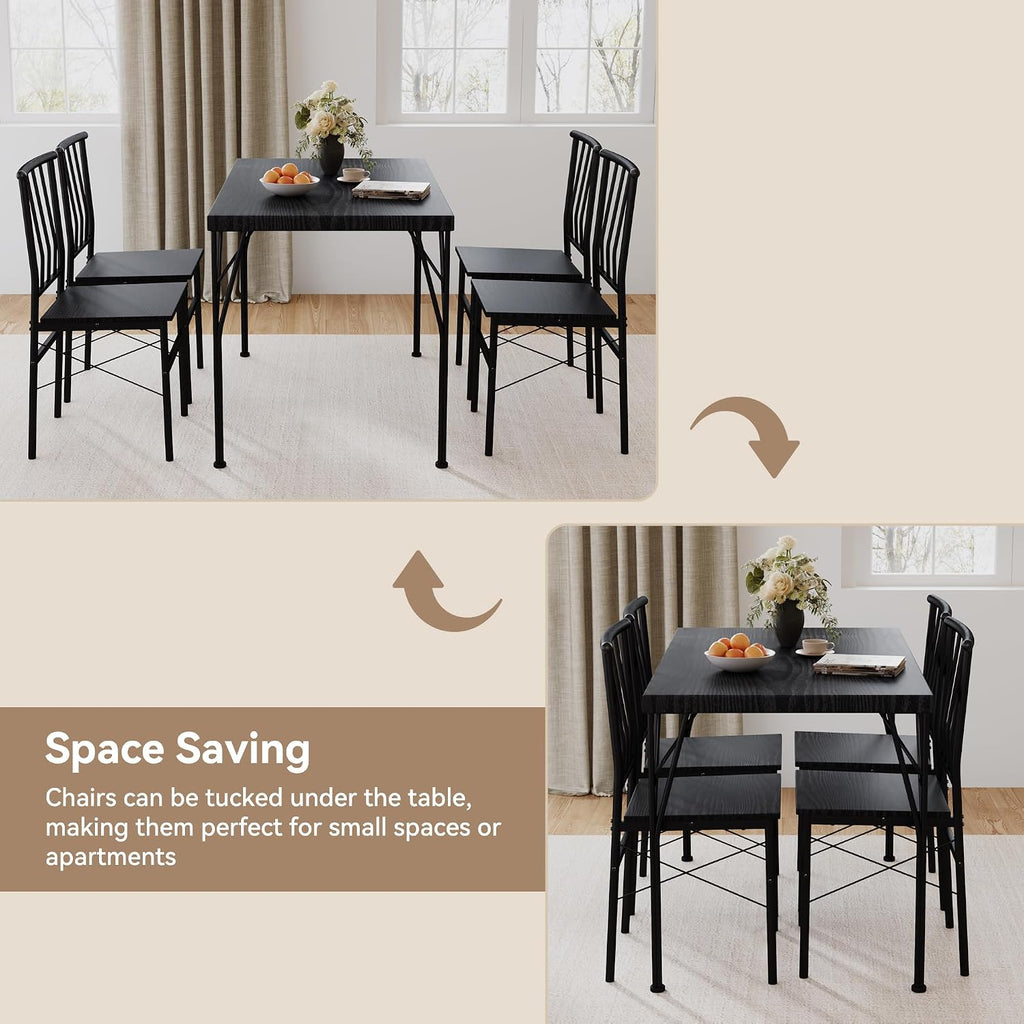 5-Piece Dining Table Set for 4, Kitchen Table Set with 1.6" Thick Tabletop,Space-Saving Rectangular Dining Room Kitchen Table Chair Set for Small Space,Dinette,Apartment,Rustic Black