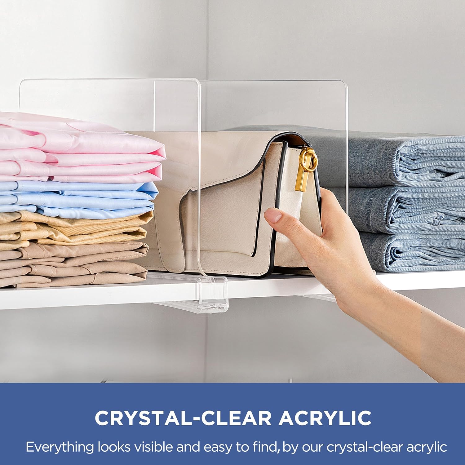 6 Pack 12 Inches [Extra Tall Version] Clear Shelf Dividers for Organization, Acrylic Closet Shelf Vertical Shelves Organizer for Bedroom, Office and Kitchen