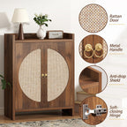 Shoe Cabinet Storage for Entryway - Rattan Entry Way Shoe Storage Cabinet with Adjustable Shelves, Wood Shoe Organizer Cabinet, Accent Cabinet with Doors for Entrance Hallway Living Room Foyer