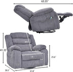 Oversized Power Swivel Rocker Recliner for Living Room, Extra Wide Nursery Rocking Chair with Vibration Massage and Heat, USB & Type-C Charging Port and Cup Holder for Adults, Grey