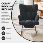 Nursing Rocking Chair, Teddy Glider Rocker with Footrest (Black) | Upholstered Accent Rocking Armchair with High Back & Side Pocket for Living Room Bedroom Nursery Office