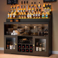 Loomie Wine Bar Cabinet with LED Lighted Liquor Bottle Display Shelf, Liquor Cabinet with Glass Holder, Coffee Bar for Liquor, Storage Buffet with Wine Racks, Wine Cabinet with Door (Black)