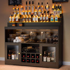 Loomie Wine Bar Cabinet with LED Lighted Liquor Bottle Display Shelf, Liquor Cabinet with Glass Holder, Coffee Bar for Liquor, Storage Buffet with Wine Racks, Wine Cabinet with Door (Black)