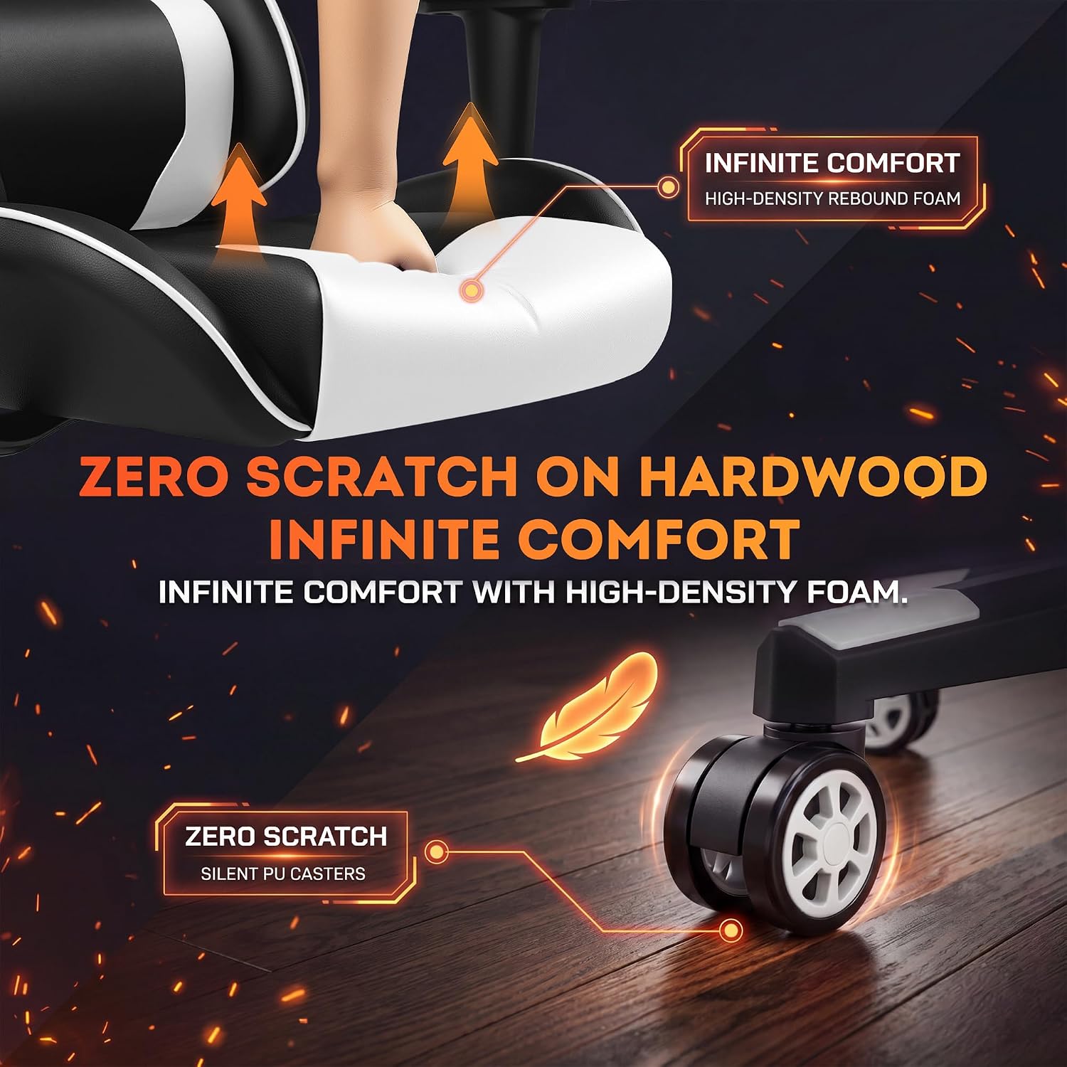 Patiowell Video Gaming Chair with Footrest Lumbar Support for Home Office High Back Recliner Height Adjustable Ergonomic Comfy Leather Computer Desk Chair(White)