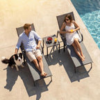 Outdoor Chaise Lounge Chair Adjustable Pool Lounge Chairs with Lumbar Pillow Outside Tanning Chairs for Beach Deck Backyard Lawn (Grey, 2 pcs)