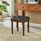 Vanity Bench Stool with Button Tufted, Solid Wood Vanity Bench Seat with Microfiber Leather Cushion for Bedroom, Dinning Roon, Entryway, Cloakroom, Study (Dark Brown)