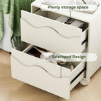 Anbuy Beige Nightstand Set of Two, Modern Night Stand Set of 2 with 2 Drawers for Bedroom, Side End Table with Hidden Handles Scalloped Bedside Night Tables with Solid Wood Legs