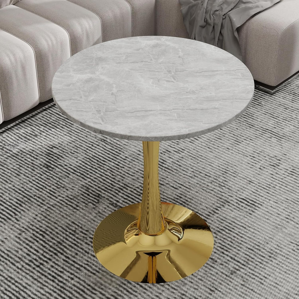 JOSHEN 28" Marble-Effect Bedside Table, Small Sofa Side Tables with Stable Pedestal, Small Sofa Couch Table with Smooth Surface for Living Room, Golden