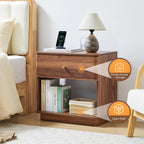 FurSch Modern End Table with Charging Station for Living Room, Wood Side Table with Drawer & Storage Shelf for Bedroom Couch Sofa (Walnut-1 pc)