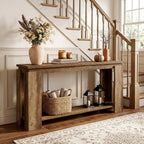LITTLE TREE Long Entryway Table, 63-Inch Narrow Farmhouse Console Sofa Table for Behind Couch, Hallway, Entry Way, Entrance, Foyer, Living Room with 2-Tier Shelves, Vintage Brown