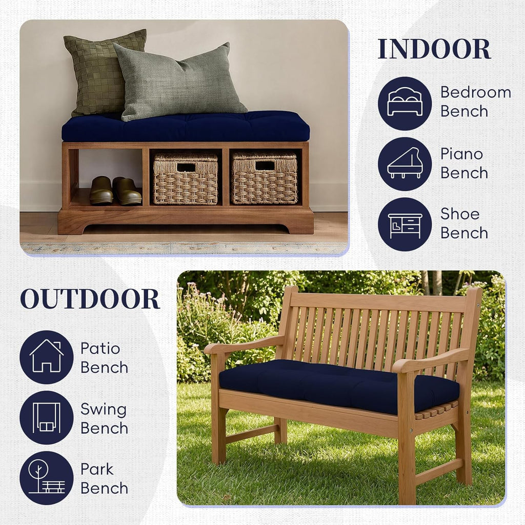 Bench Cushion for Indoor/Outdoor Furniture, Waterproof Patio Bench Seat Cushion with Non-Slip Bottom, 42x16x4 inch, Navy