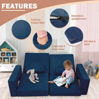Betterhood Modular Kids Play Couch, 10PCS Child Sectional Sofa Imaginative Furniture Play Set for Creative Kids, Toddler to Teen Bedroom Furniture, Girls and Boys Playroom Convertible Sofa, Blue