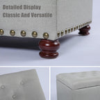 Storage Ottoman, 24" Linen Fabric Rectangle Bench Foot Rest Stool, Fabric Footrest Ottomans with Storage, Storages Seats for Living Room, Bedroom, Office