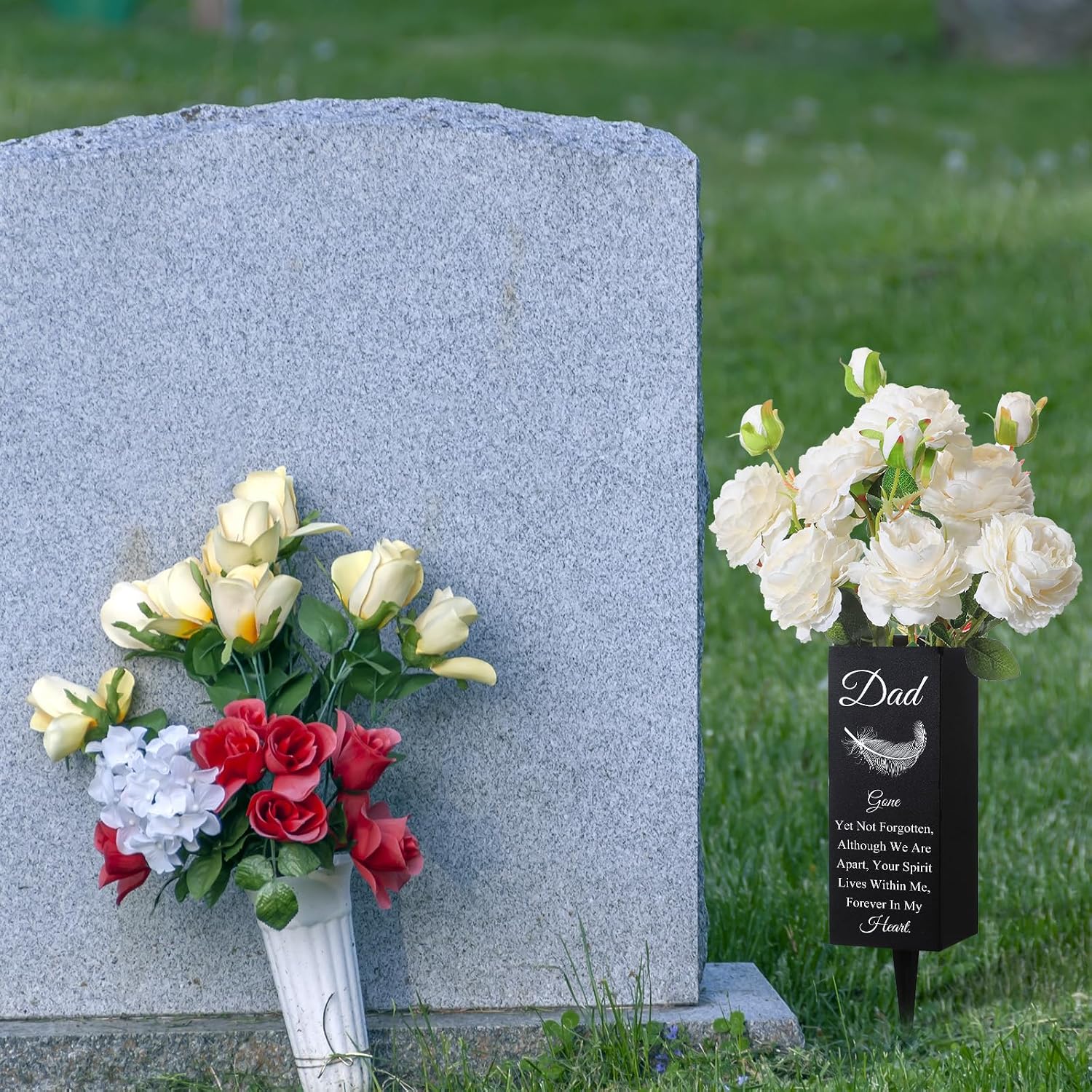 Geosar Dad Grave Decorations for Cemetery Father's Day Metal Grave Vases Decor Father Memorial Cemetery Flower Holder with Spike Dad Floral Graveyard Decorations for Burial Ground Lawn Yard Funeral