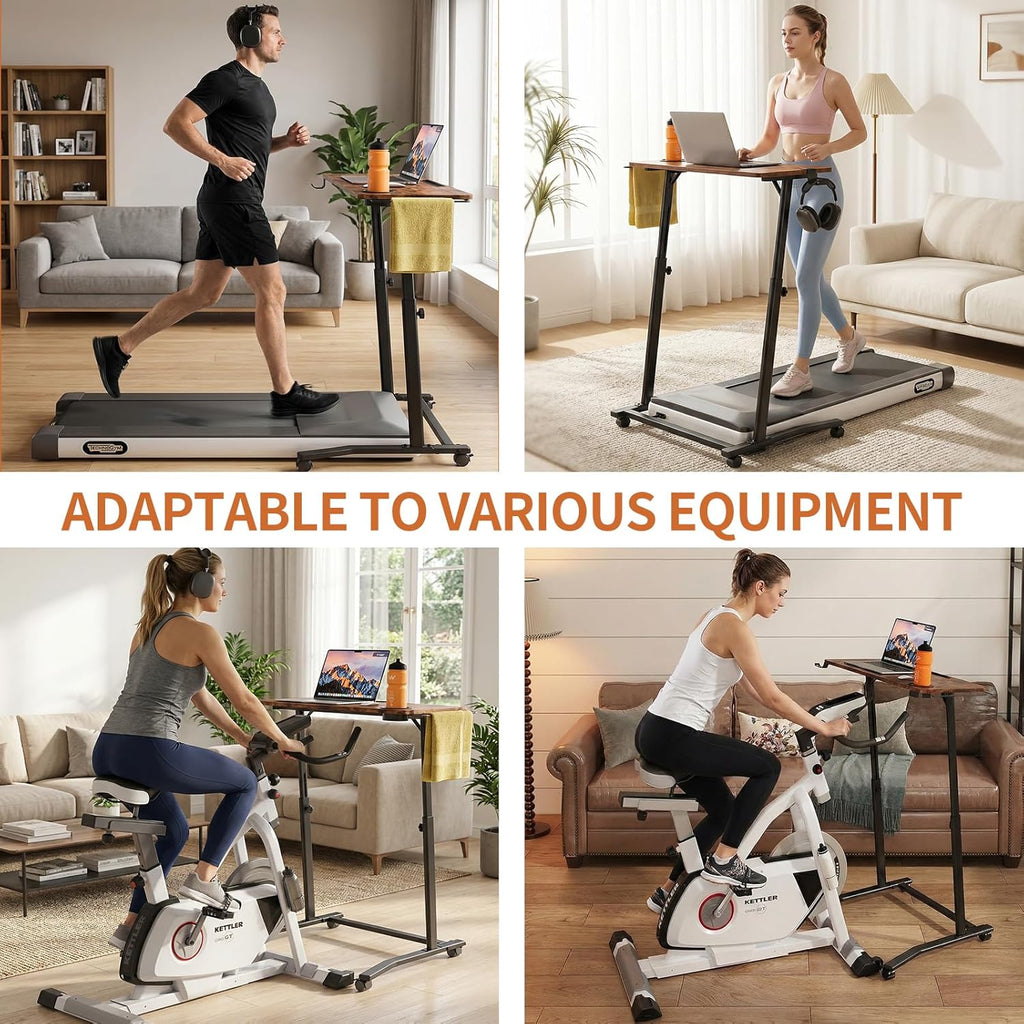 Treadmill Desk, 30"-47" Adjustable Height Mobile Small Standing Desk for Walking Pad, Trainer Stand on Wheels,Rolling Portable Standing Table for Bike/Running and Home Office Work (Black)