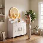 Solid Wood Frame Buddhist Altar Cabinet, Personal Shrine Altar Table with Storage Drawer, Chinese Cabinet Pedestal Offering Table Buddhist Prayer (White, 49.6" L * 23.6" W * 50" H in, Wood)