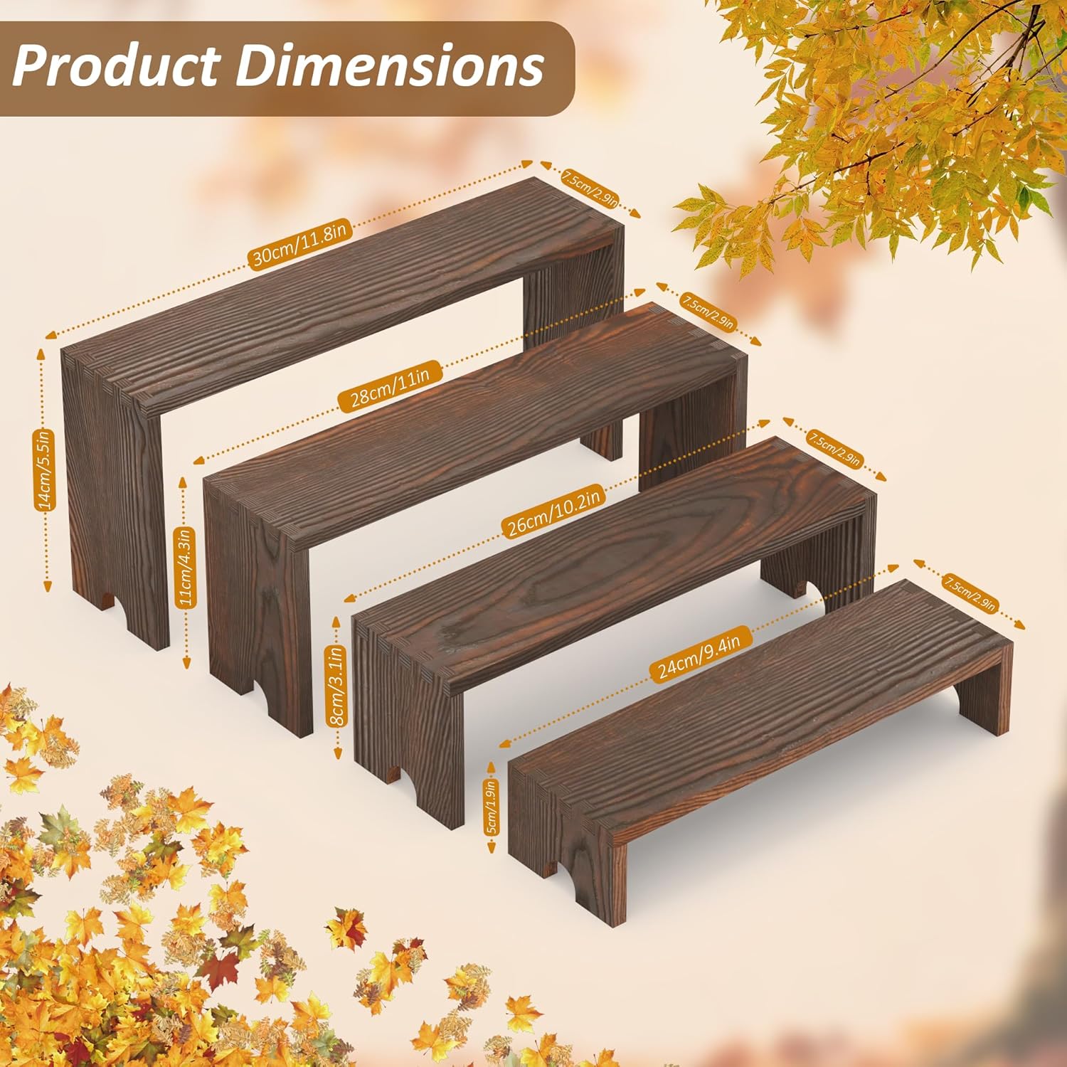 2 Set Wooden Cupcake Stand for Decor, 4 Tiered Stackable Display Risers, Farmhouse Decor Wood Dessert Table Display Set for Party, Vendor Events, Dark Brown