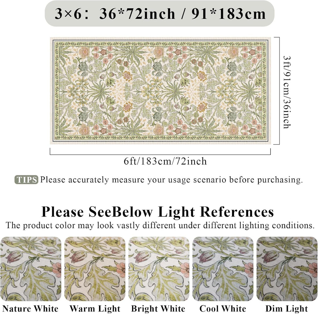 3x6 Washable Non-Slip Entryway Rug: Floral Indoor Runner Rugs Floor Carpet for Hallways Kitchen Bedroom Laundry Bathroom Beside Bed - Stain & Fade Resistant, Boho Botanical Design 3x6 Beige