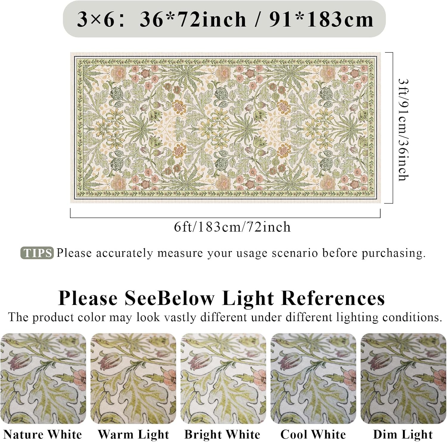 3x6 Washable Non-Slip Entryway Rug: Floral Indoor Runner Rugs Floor Carpet for Hallways Kitchen Bedroom Laundry Bathroom Beside Bed - Stain & Fade Resistant, Boho Botanical Design 3x6 Beige