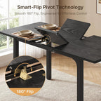 Ahomly 63“ Large Extendable Dining Table Set for 4-6 with 180° Smart-Flip Pivot, Kitchen Table Set with Bench, Dining Room Table with Metal Frame & MDF Board, Perfect for Small Space, Black