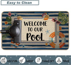 Baccessor Summer Pool Doormat 17x36 Inch Long, Welcome to Our Pool Tropical Poolside Low Profile Door Mat Non-Slip Rubber Backing for Floor Entrance Seasonal Outside Patio Porch Home Decor