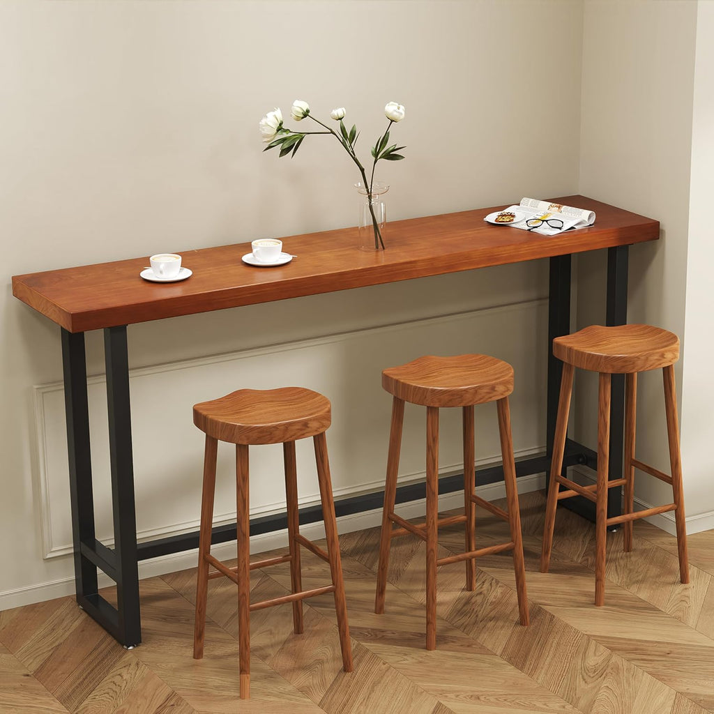 quanzhoulong47in Dark Brown Solid Wood Bar Height Pub Table - Built-in Footrest, Solid Wood Top & Sturdy Metal Legs | Counter Height Dining Table for Kitchen, Bistro & Dining Spaces (47in)