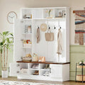 4-in-1 Hall Tree with Bench and Shoe Storage, Multi-functional Entryway Bench with Coat Rack, Storage Shelves, Shoe Cubbies, Adjustable Shelves, and 6 Hooks for Entryway, Hallway, White
