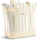 Fit & Fresh Insulated Grocery Tote Bag – Large Reusable Thermal Cooler Bag for Shopping, Food Delivery & Catering – Premium Leak Resistant Food Carrier, Foldable Soft Cooler, Taupe Stripe